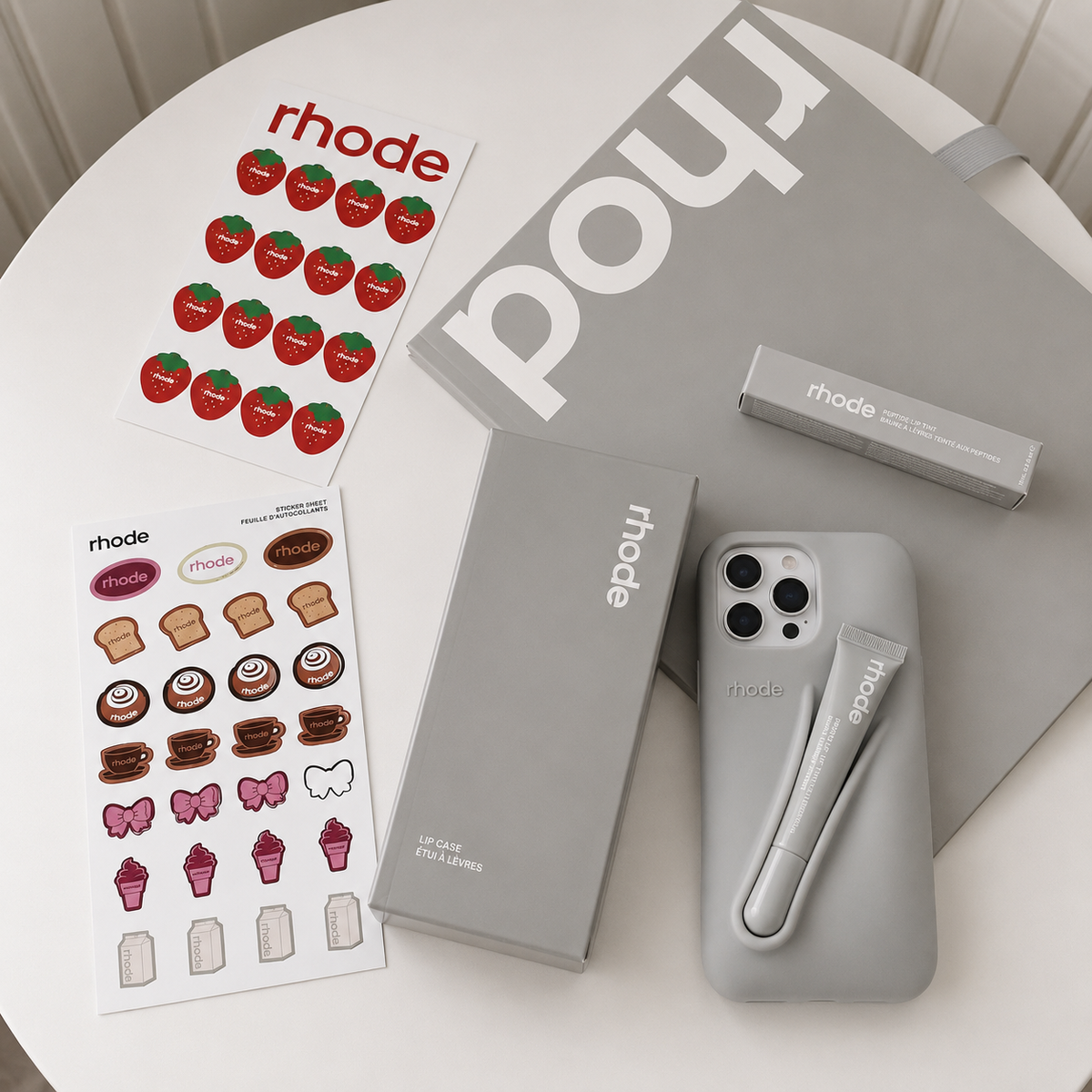 Rhode Gray iPhone 17 Pro Max 17 Pro 16 15 Case + Lipgloss & Gift Bag