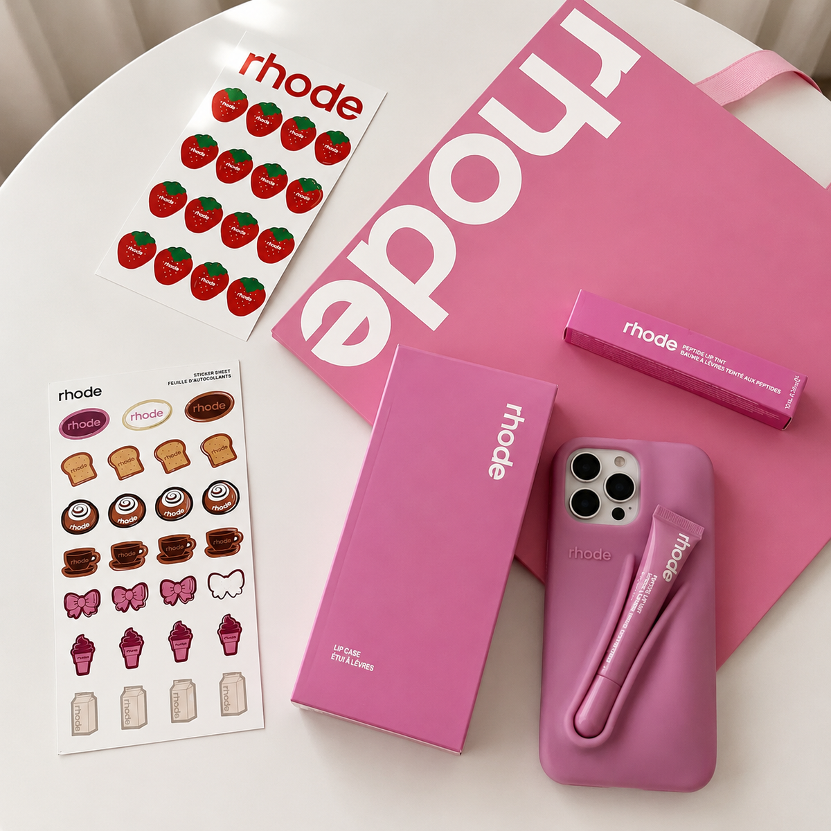 Rhode Rose iPhone 17 Pro Max 17 Pro 16 15 Case + Lipgloss & Gift Bag