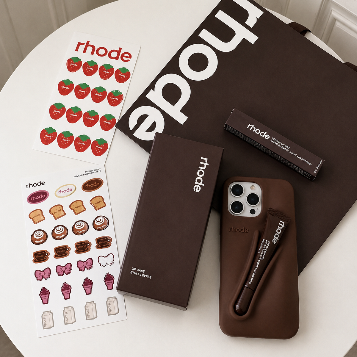 Rhode Espresso iPhone 17 Pro Max 17 Pro 16 15 Case + Lipgloss & Gift Bag
